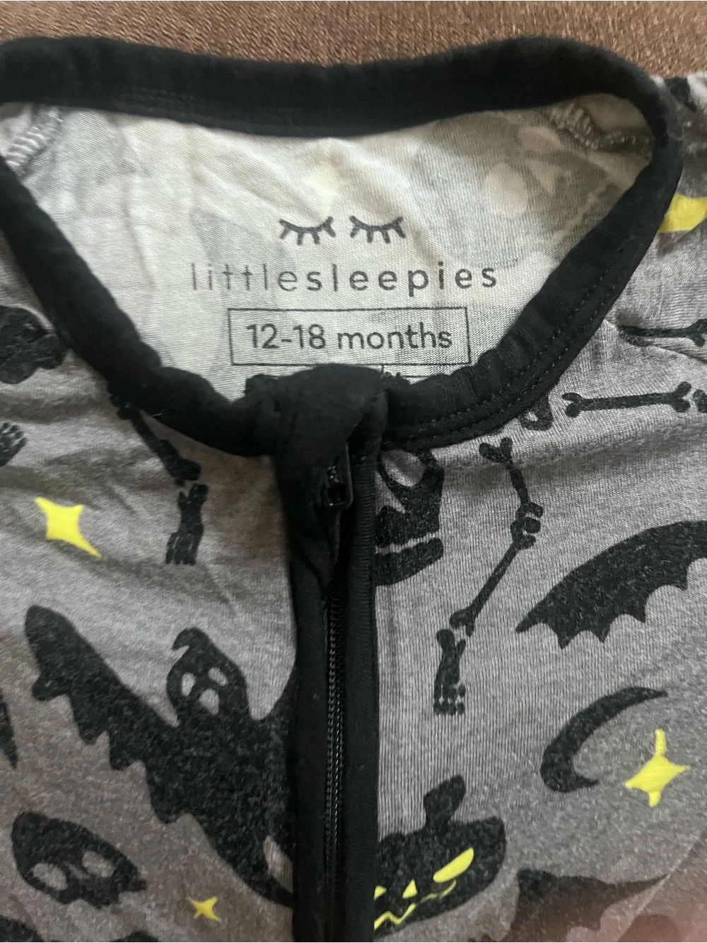 Little Sleepies Gray and Black Halloween Sleep Zipper Footie with Yellow Accents